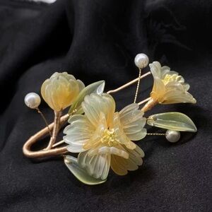 Handmade Chinese Style yellow Flower Hairpin‎ – U-Shaped with faux Pearls new